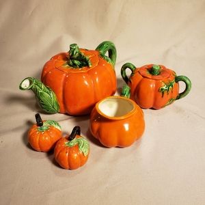 Vintage Orange Pumpkin Tea Set